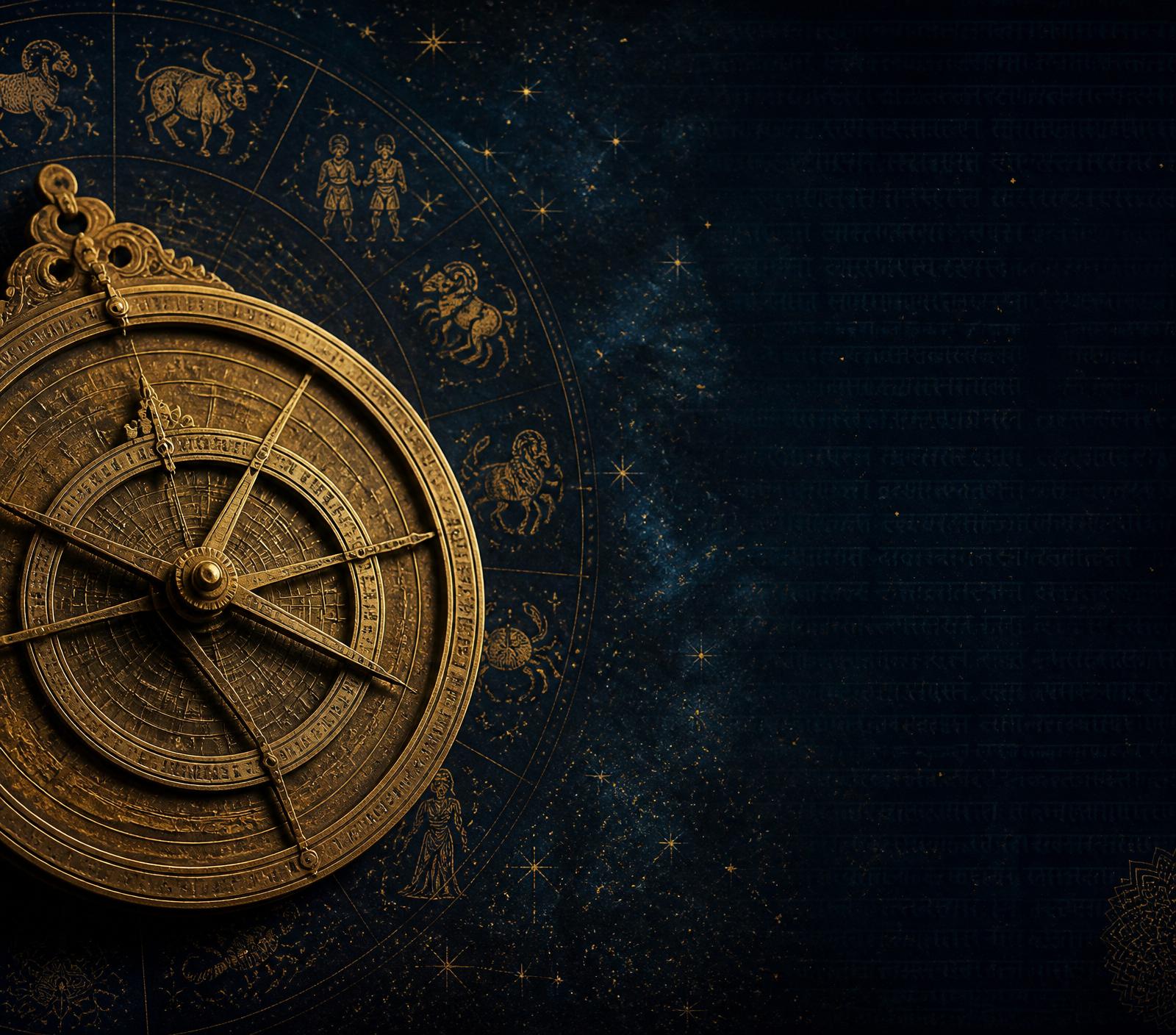 Ancient astrolabe and Vedic zodiac chart